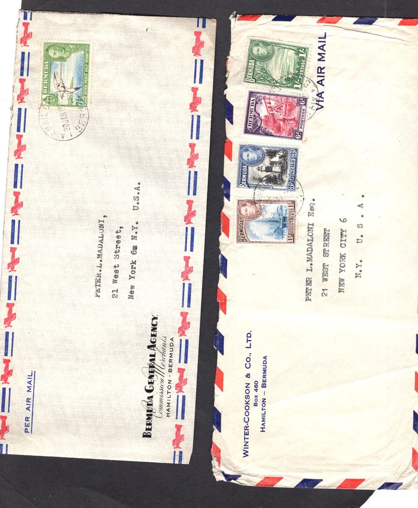 Bermuda   2  long  airmail  covers  to   US