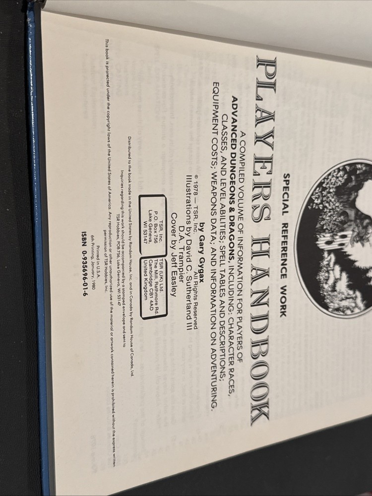 Official Advanced Dungeons & Dragons PLAYERS HANDBOOK 6th PRINTINg
