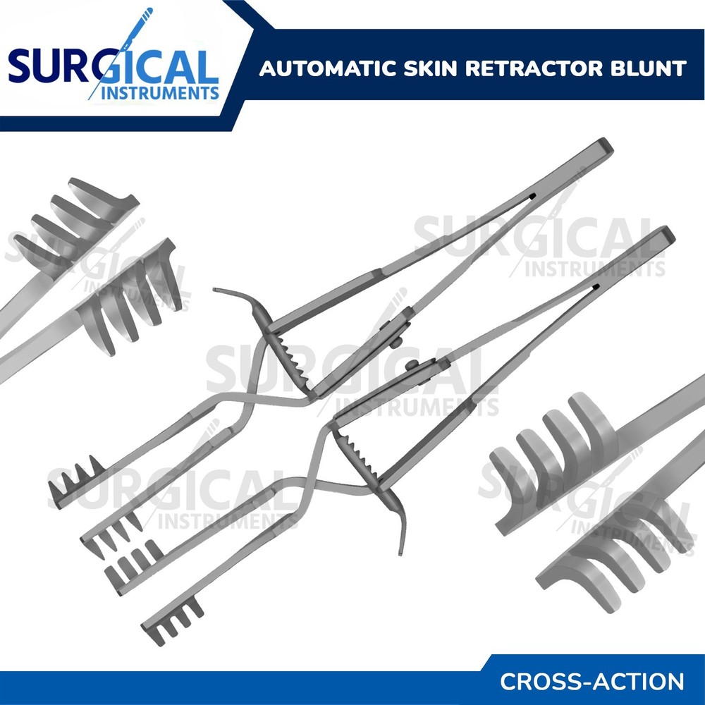 2 Pcs Automatic (Cross Action) Skin Retractor 4" Blunt & Sharp German Grade