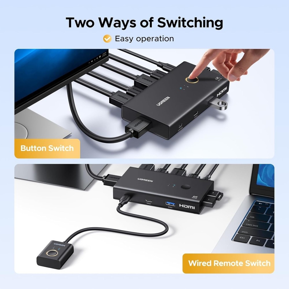 User-Friendly KVM Switch for 2 Computers: 4K HDMI & Instant USB Connectivity