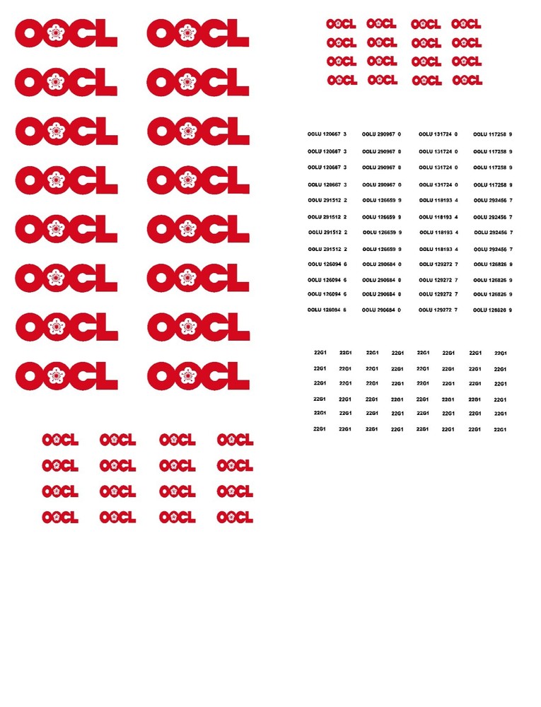 HO Scale 20' Container Decals. " OOCL "