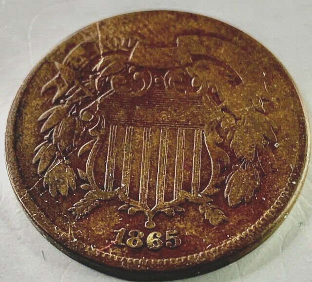 1865 Philadelphia Mint Copper Two Cent Coin