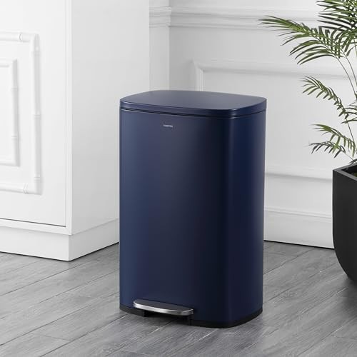 HPM1006J Connor Rectangular 13-Gallon Trash Can with Soft-Close Lid Denim Blue