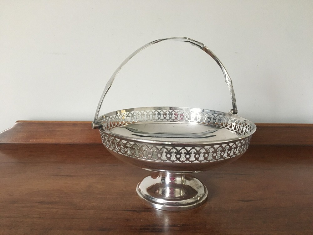 Walker and Hall Silver Plated Swing Handled Footed Basket - 1925