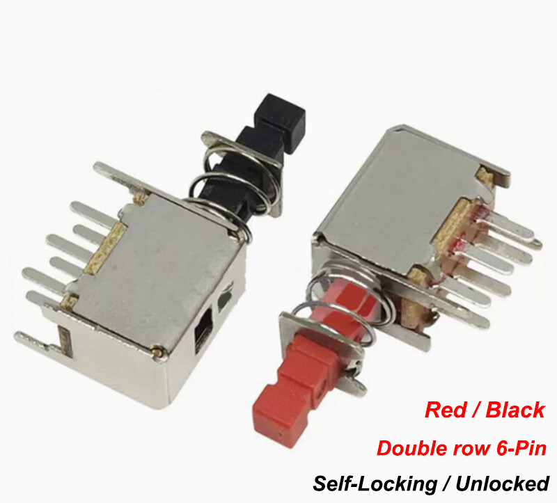 Red/Black Double Row 6-Pin Self-Locking/Unlocked With Spring Button Switch