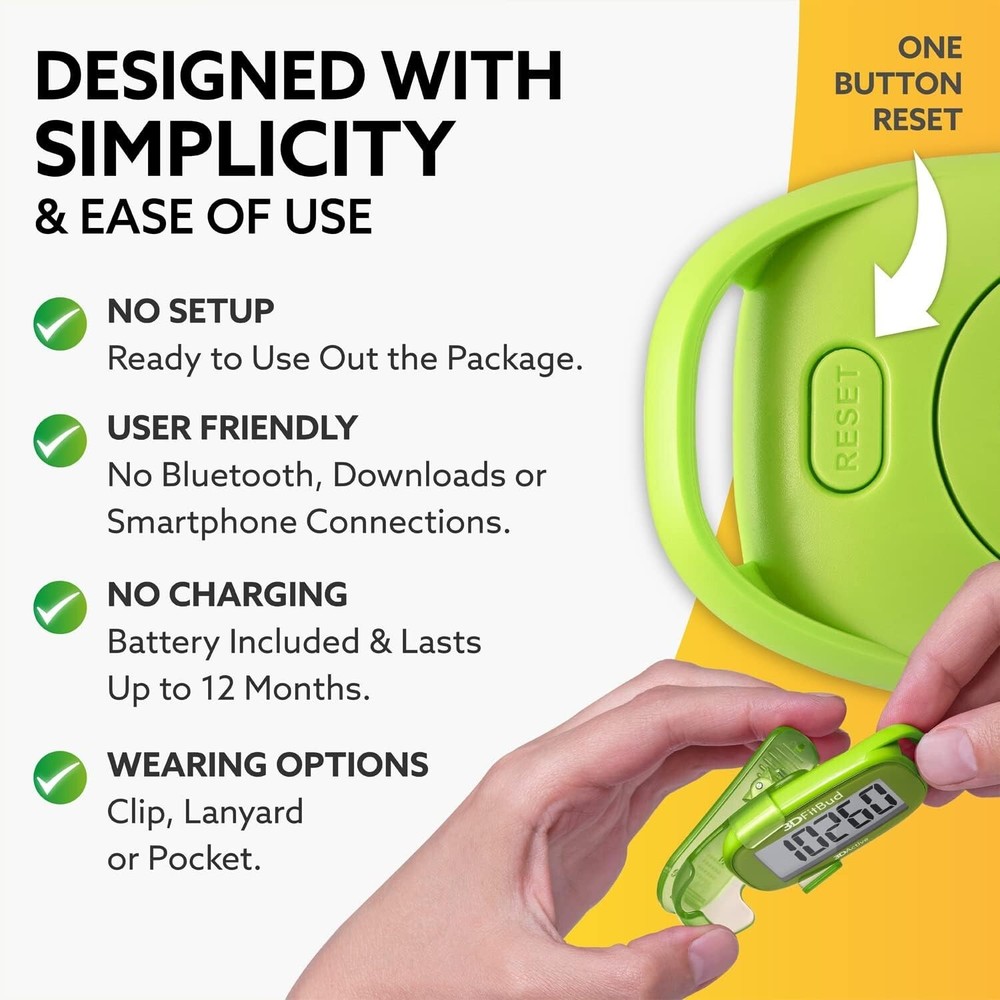 3D Tri-Axis Sensor Pedometer - Effortless Step Counting with Clip & Lanyard