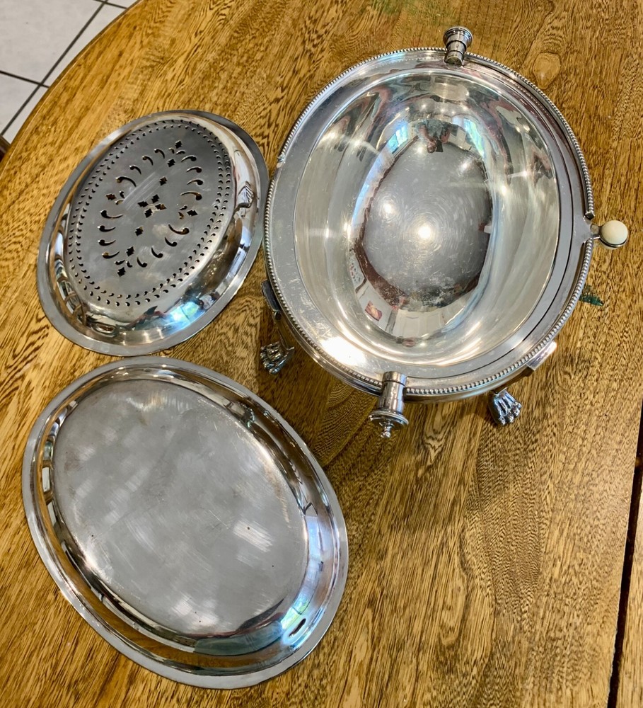 Walker & Hall Silverplate Revolving Domed Oval Warming Serving Dish