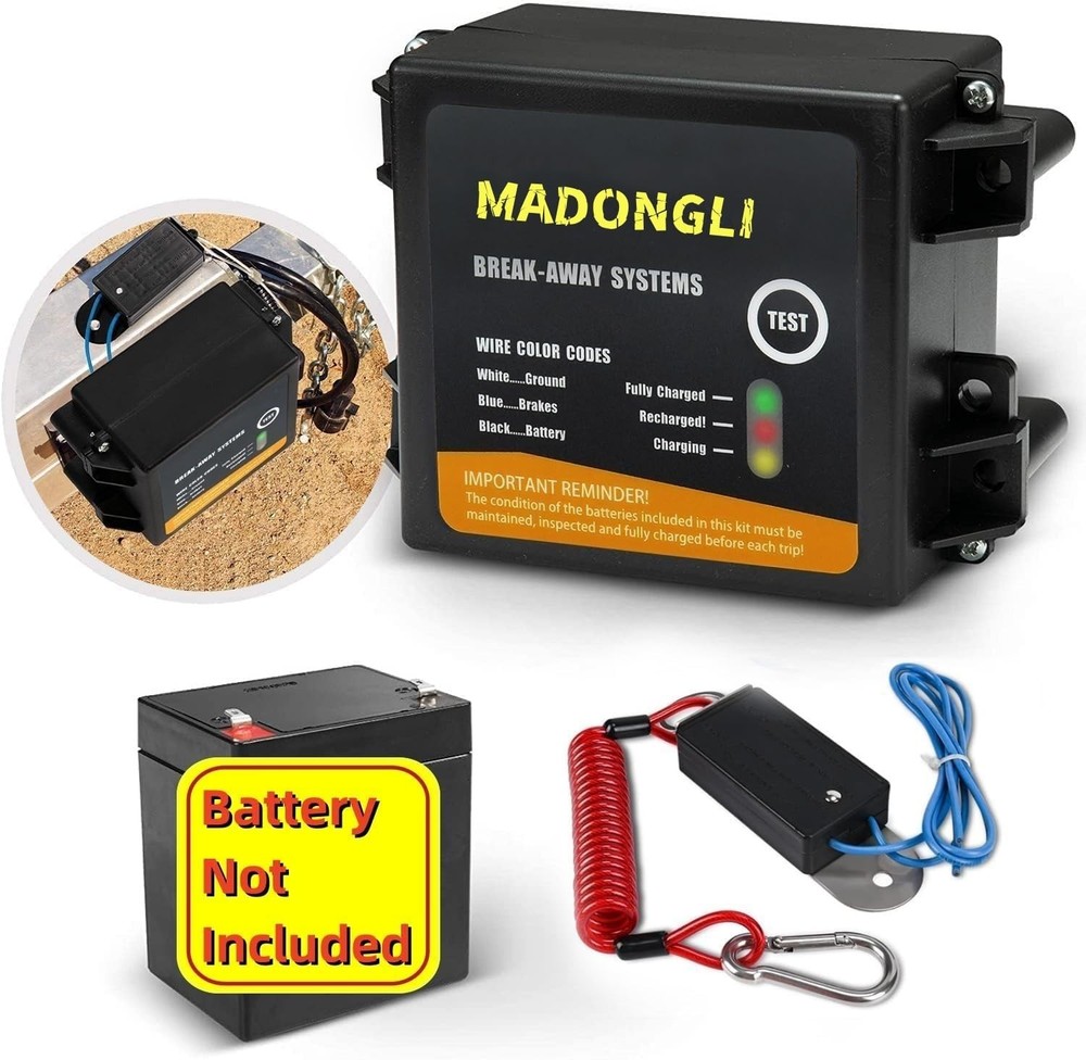 Trailer Electric Break Away Brake Kit 12V Battery Charger Breakaway