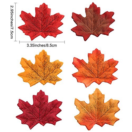 300 Pieces Artificial Autumn Maple Leaves Mixed Fall Colored Leaf for