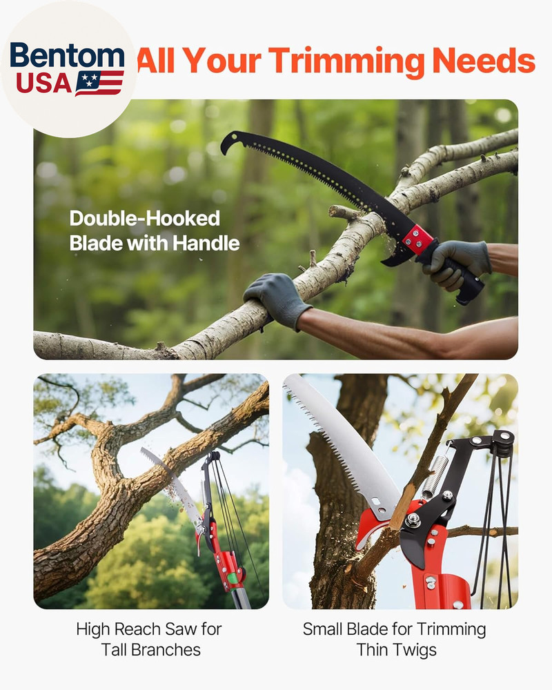 Manual Pole Saw, 3.87-27 Ft Extendable Pole Tree Pruner with Scissors, Sharp 65M