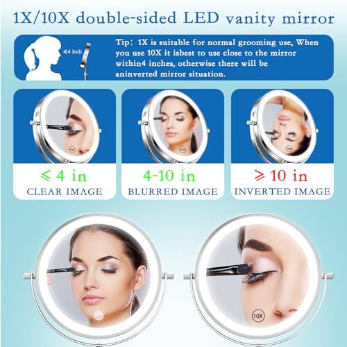 Vanity Mirror with Lights 7" Rechargeable 1x/10x Lighted Makeup Mirror Adjust...