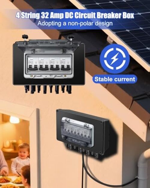 Solar Panel Disconnect Switch DC Circuit Breaker Box, 4 String 32 Amp