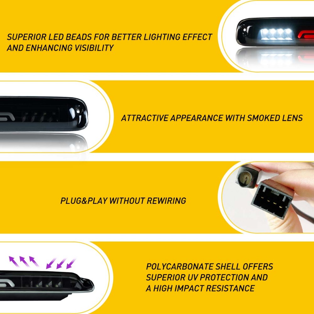 99-07 for Sequential Silverado/Sierra LED Tail 3rd Brake Lamp Smoked Light+Cargo