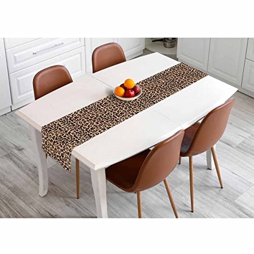 HOSNYE Table Runner Brown Leopard Pattern,Cotton Linen Table pattern-A008