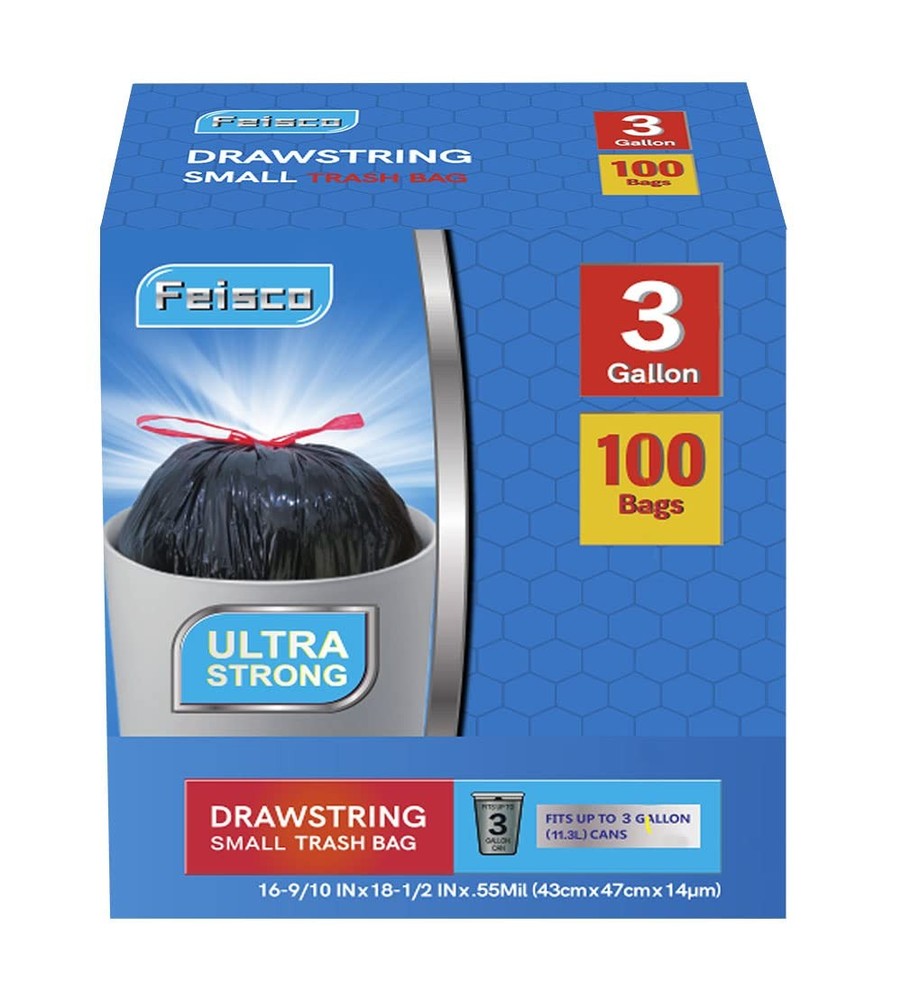 3 Gallon Black Trash Bag,Small Drawstring Garbage Bag Trash Can Liner,100 Cou...