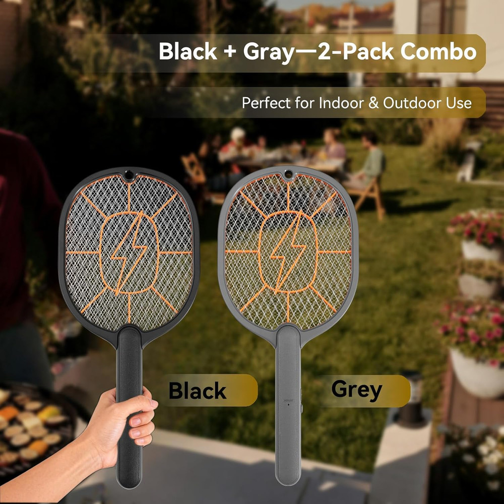 2-Pack Electric Fly Swatter – Battery Powered Mosquito & Bug Zapper Racket with