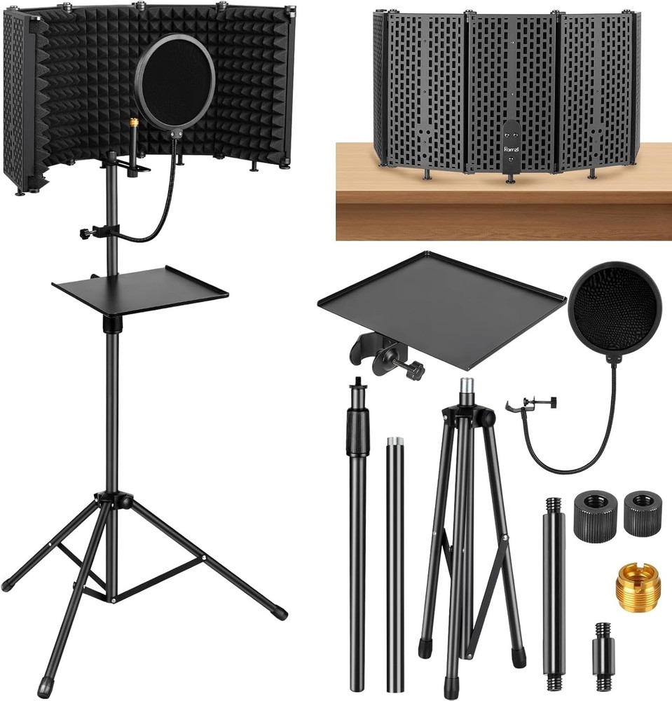Microphone Stand With Isolation Shield Pop Filter Studio Equipment Tripod
