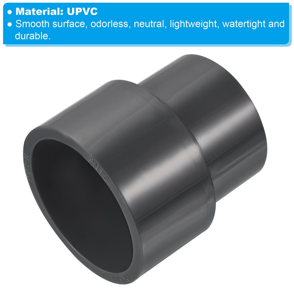 2Pcs UPVC Reducer Pipe Fitting 2.5"x2" Socket Straight Coupling Adapter Grey
