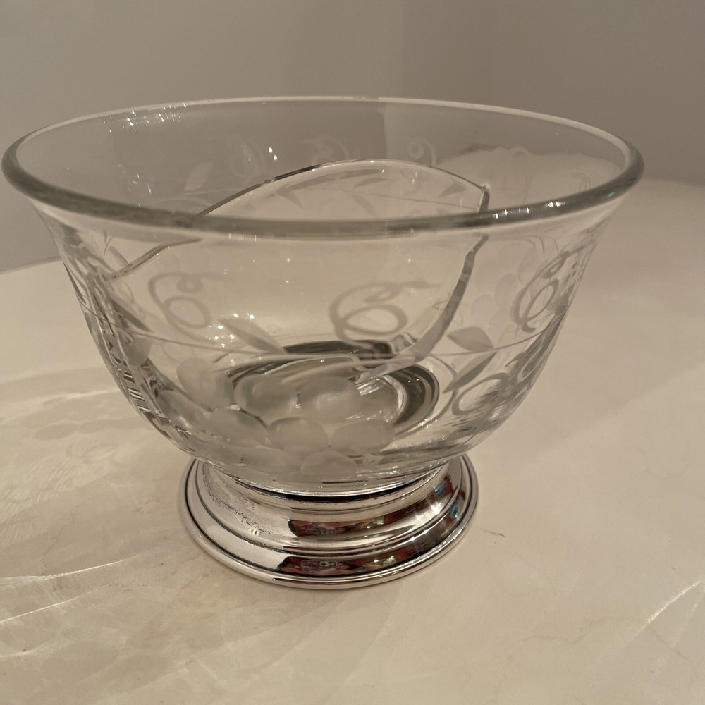 Vintage Etched Glass Bowl/Sterling Silver Base