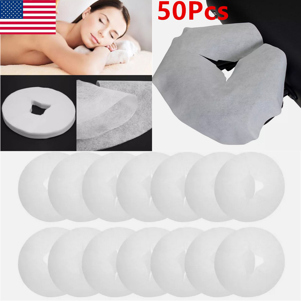 50Pcs White Disposable Massage Table Sheets Headrest Pads Face Pillow Cushion US