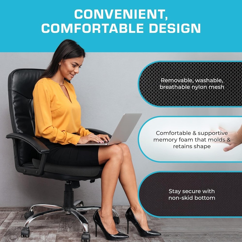 Portable Memory Foam Chair Cushion - Adjustable Support for Work & Travel