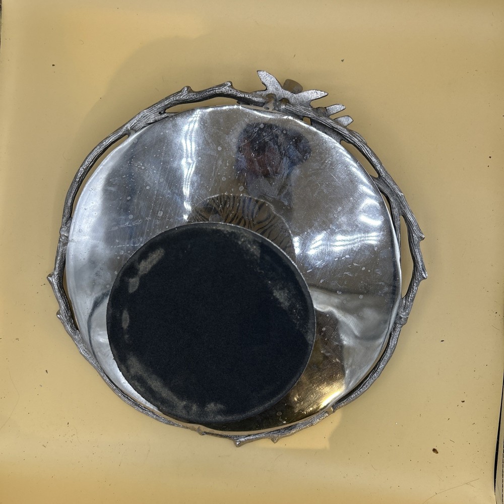 7 X 13” Metal Footed Bird In Tree Platter