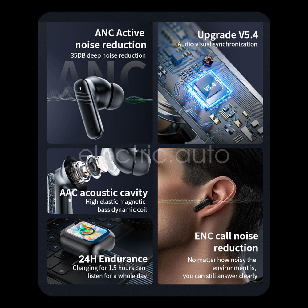 Bluetooth 5.4 Earphone Full Touch Screen TWS Wireless Earbuds Noise Reduction