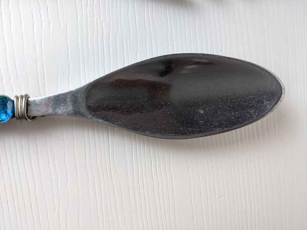 Beaded Salad silver tone Serving spoons