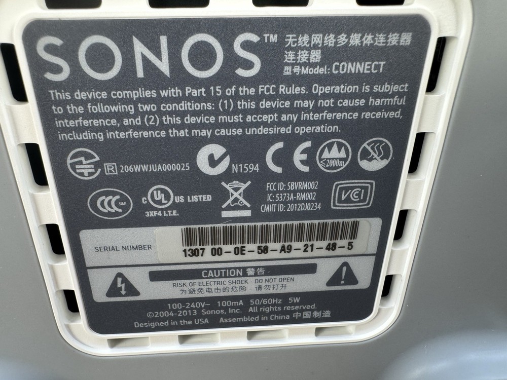Sonos Connect Working With Cord