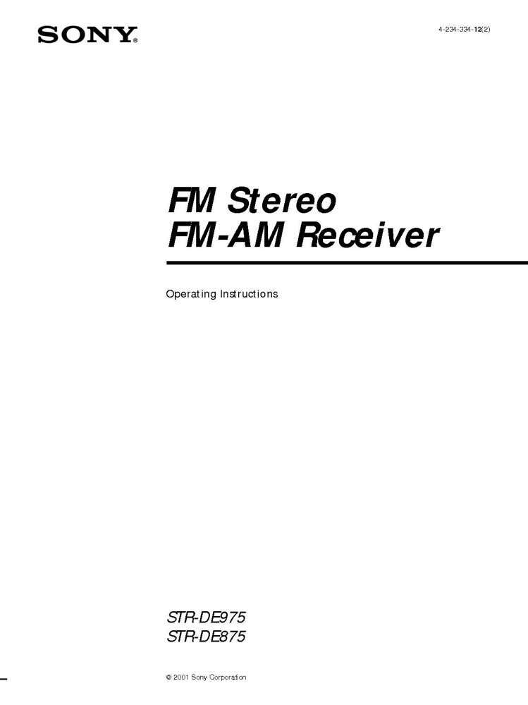 Sony STR-DE875 Amplifier / Receiver Owners Instruction Manual