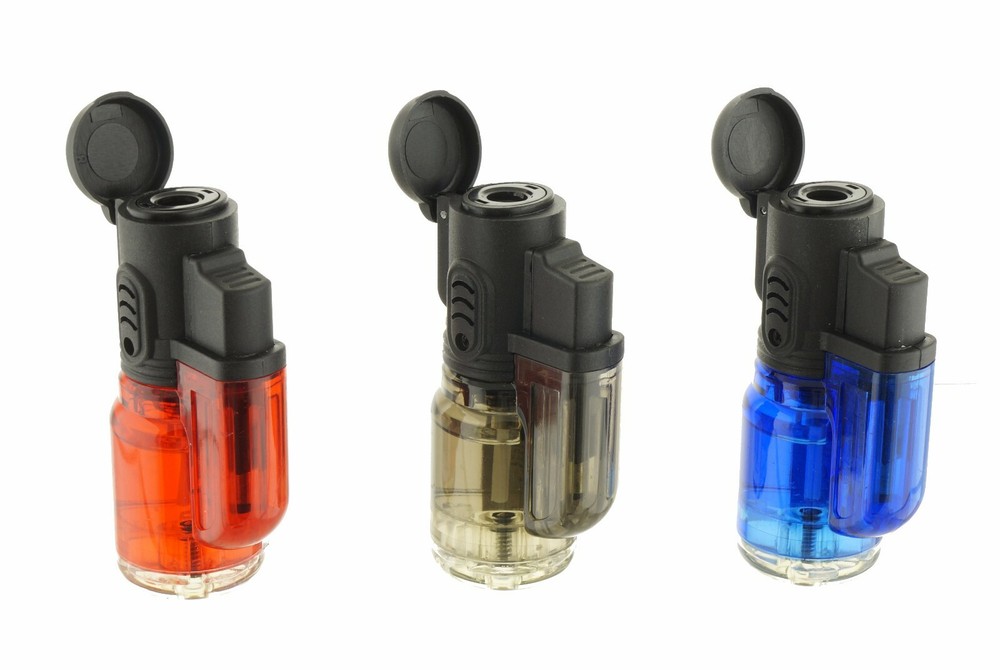 3 Jet Torch Lighter Adjustable Windproof Butane Refillable Clear Red Blue Black