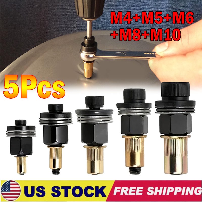 5Pcs Manual Rivet Nut Tool Adapter Carbon Steel Flat Head Threaded Insert Nuts