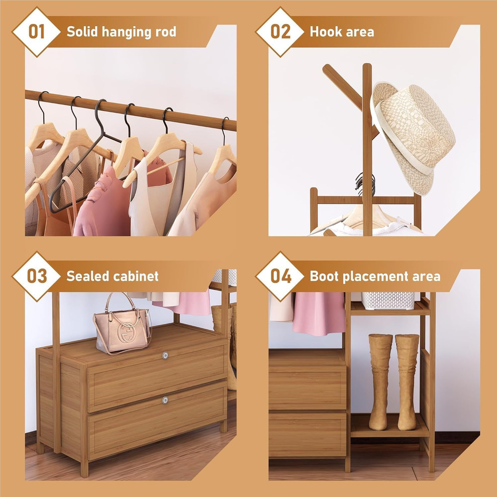 Upgraded Hanging Rack with Drawers, 39.37" Solid Clothes Rack & Shelves