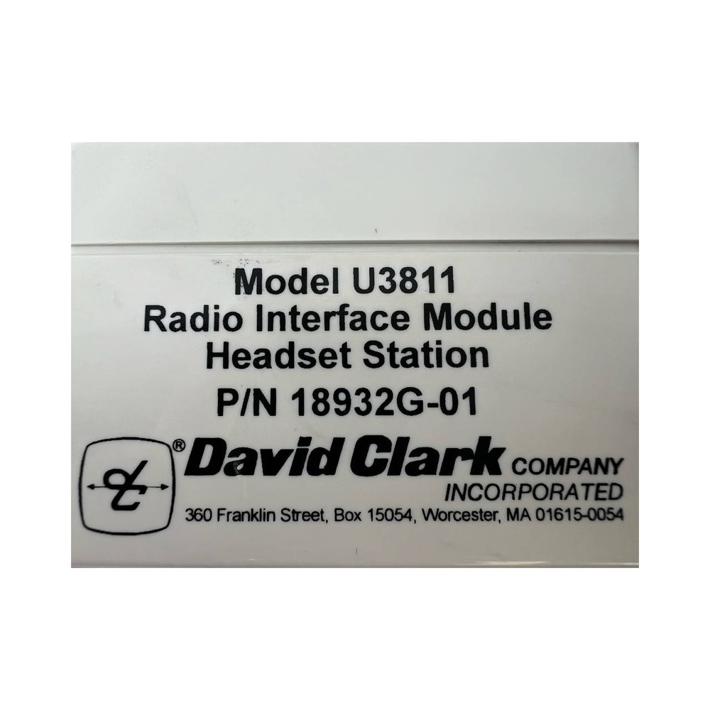 David Clark U3811 18932G-01 Radio Interface Module Headset Station