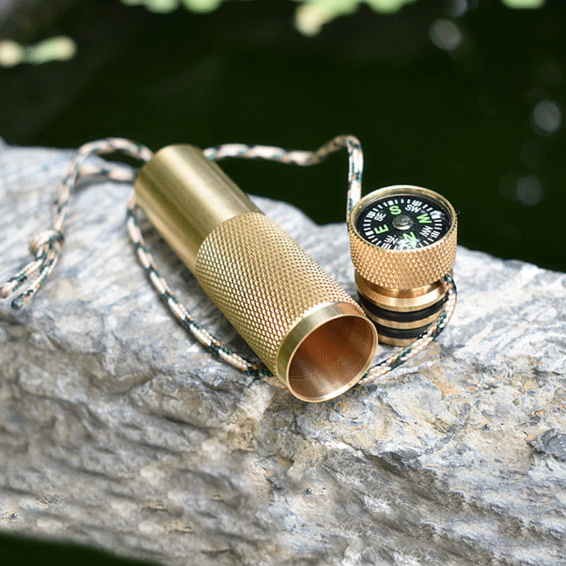 EDC Brass Waterproof Pill Case Container Box Pendant Compass Multi Tool Gift