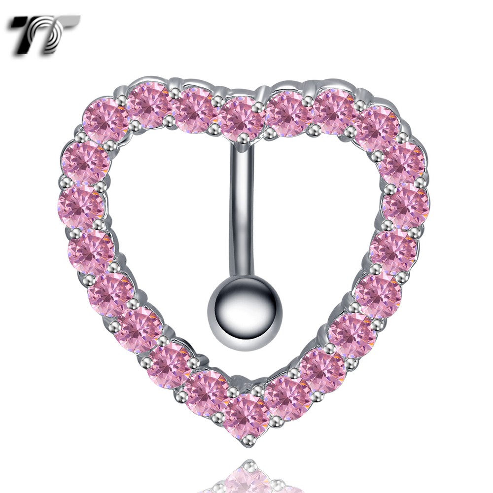 TT Reverse CZ Heart Belly Bar Ring (BL503)
