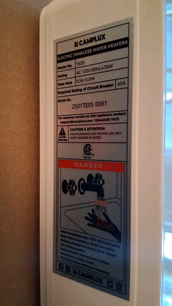 Camplux 4.5kW Electric Tankless Water Heater Instant Hot Water LED Display