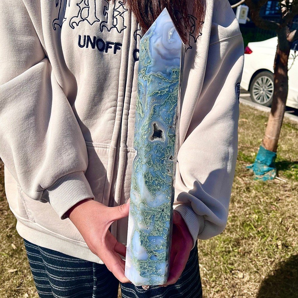 4.76LB water grass agate column Obelisk quartz crystal sample column