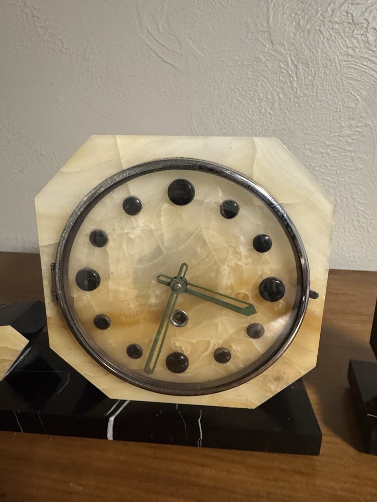 Art Deco Clock w/ Matching Bookends