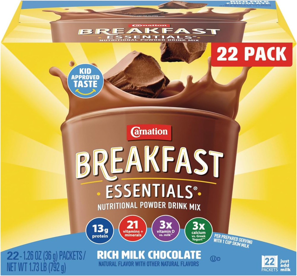 Carnation Breakfast Essentials Rich Milk Chocolate Drink Mix, 22 Packets