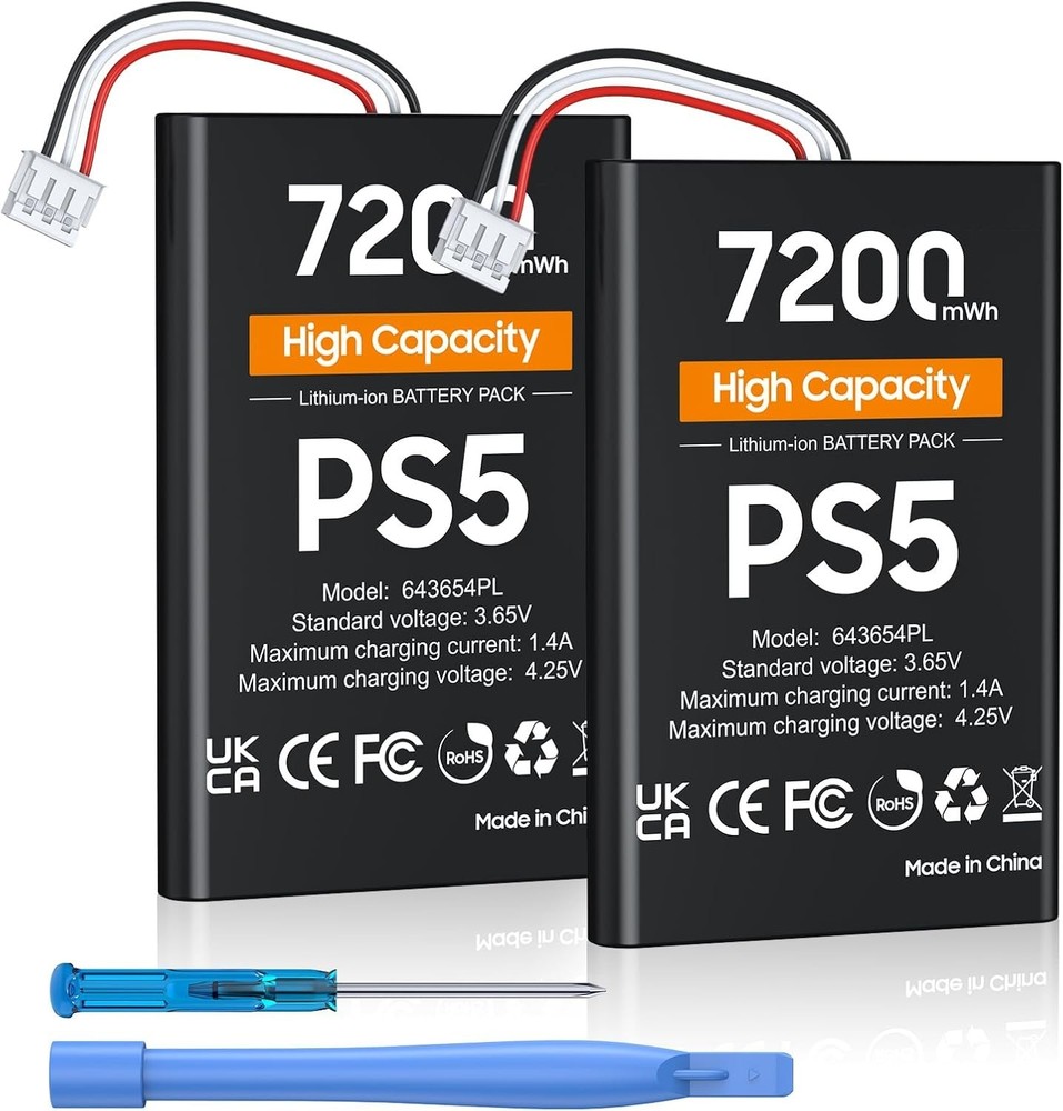 PS5 Controller Battery, High Capacity 2x7200mWh Rechargeable black