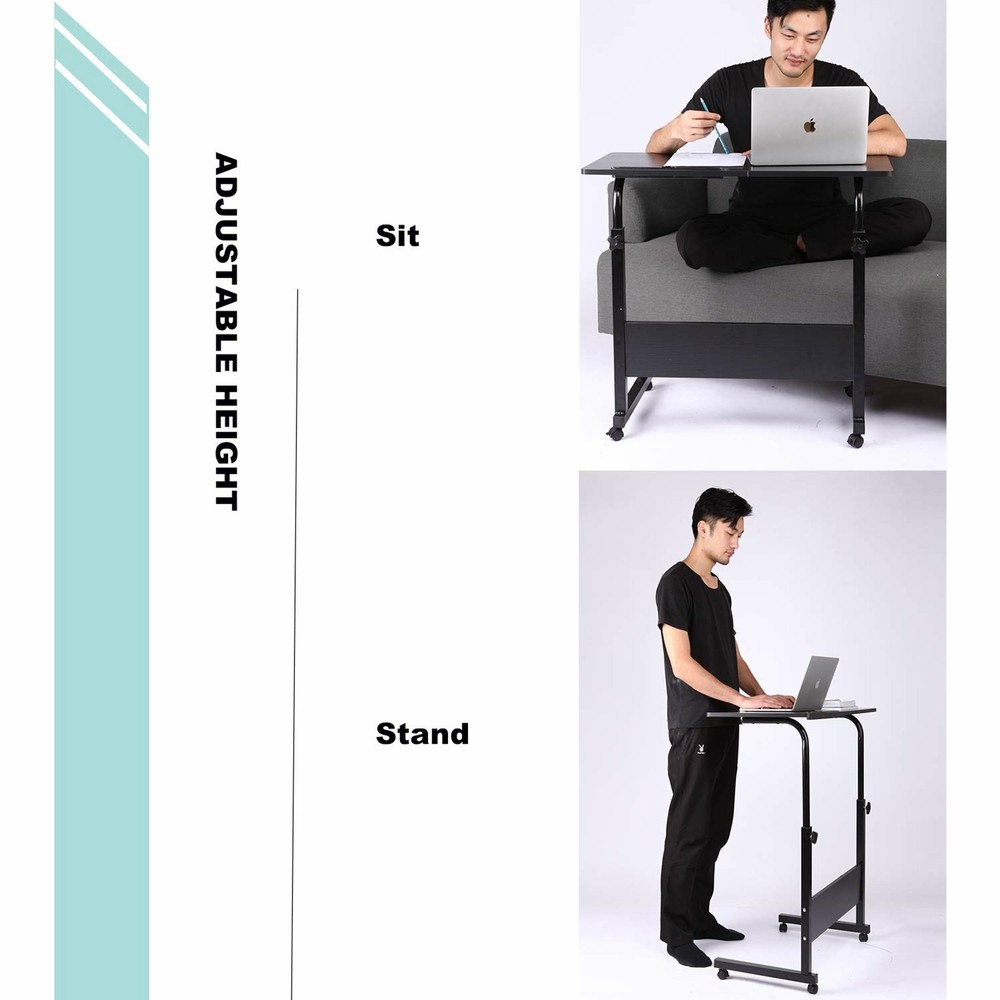 Office Laptop Desk Rolling Adjustable Portable Table Computer Mobile Stand New