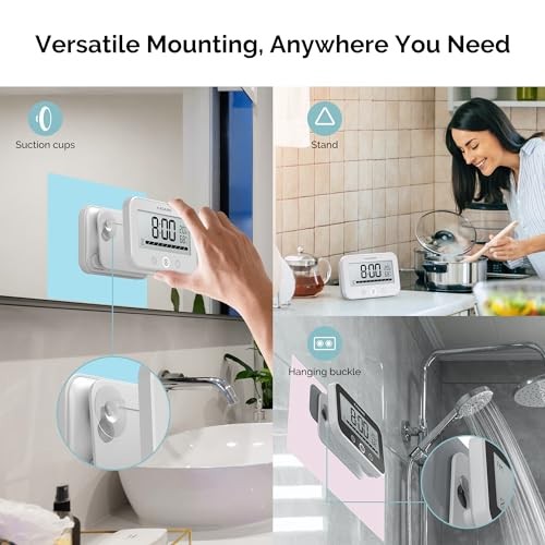 Shower Timer Clock Waterproof Bathroom Timer – Digital Wall Clock with