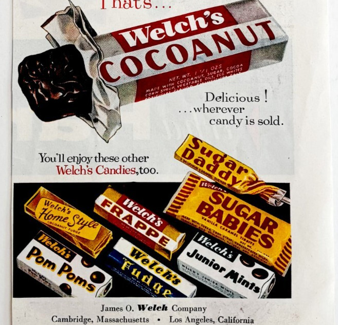 1956 Welch's Cocoanut Candy Bar Advertisement Chocolate Desserts DWWW13
