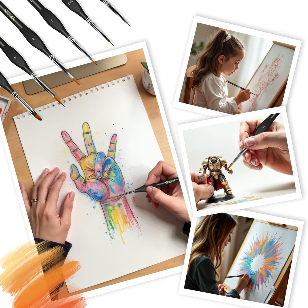 6Pcs Miniature Paint Brushes Set with Triangular Handles - for 6PCS, Black