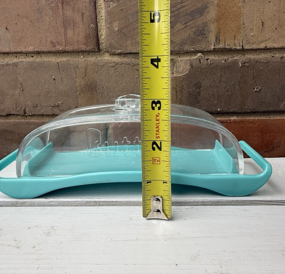 Retro Butter Dish Solid Clear Plastic Covered Single Stick Smooth See Through