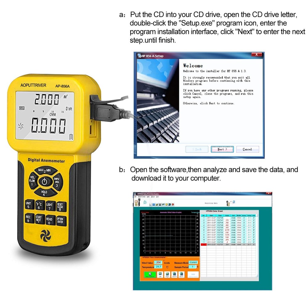 Pro Anemometer Handheld CFM Meter Wind Speed Meter with USB Data Export to PC...