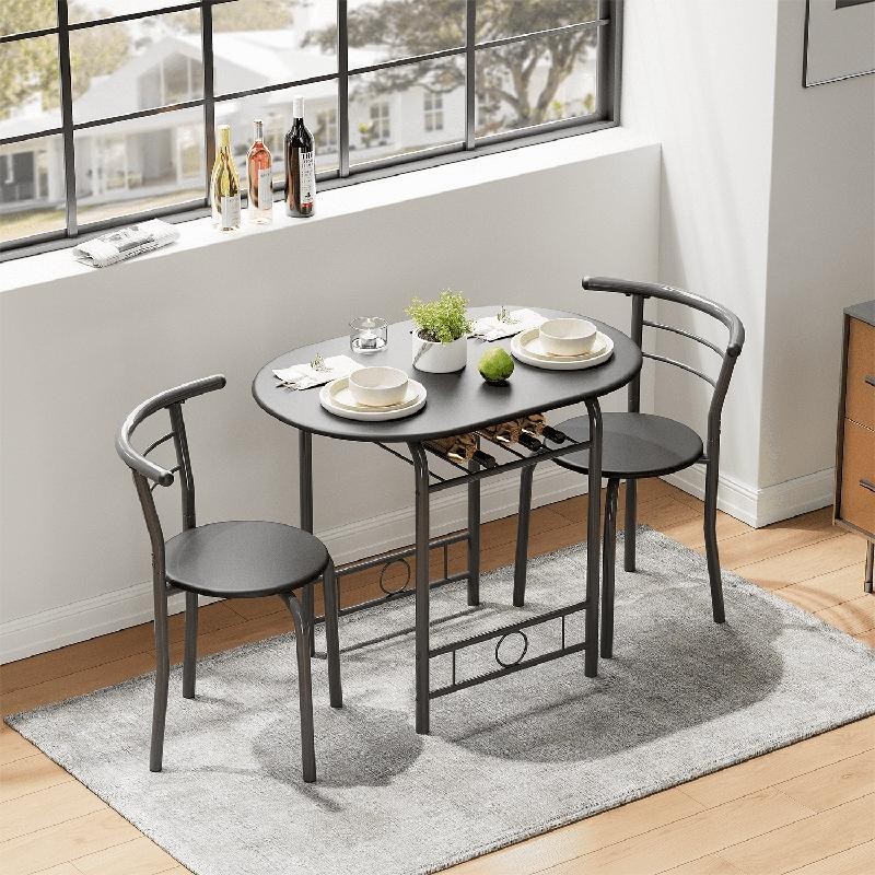 3 Piece Dining Set Space Saving Table Chairs Kitchen Breakfast Indoor Use