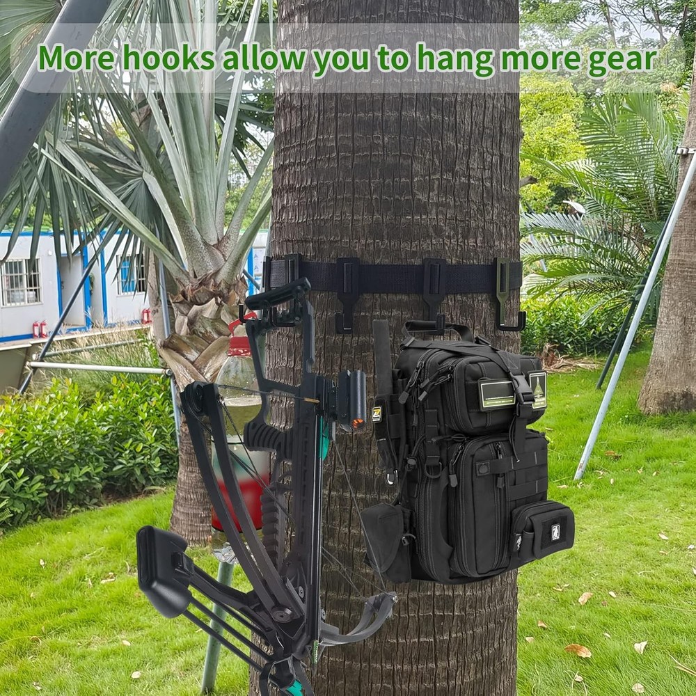 Treestand Strap Gear Hangers with Large Hooks, Lightweight Multi-Hook Black