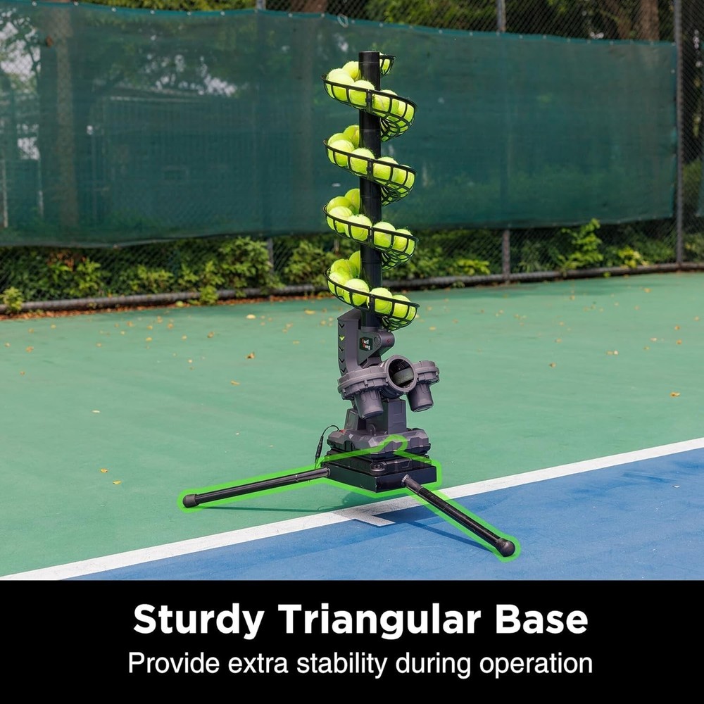 Tennis Ball Machine with Triangular Base Adjustable Speeds Oscillating Traini...
